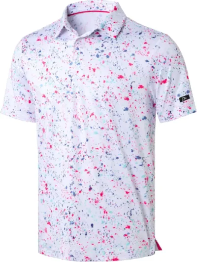 Mens Golf Polo Shirts Short Sleeve Dry Fit Performance Moisture Wicking Casual Print Collared Golf Shirts for Men Large White Colored Dots
