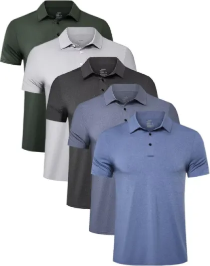 4/5 Pack Mens Polo Shirts Quick Dry Short Sleeve Golf T Shirt Performance Moisture Wicking Casual Workout X-Large Black/Light Grey/Green/Light Blue/Blue(5 Pack)