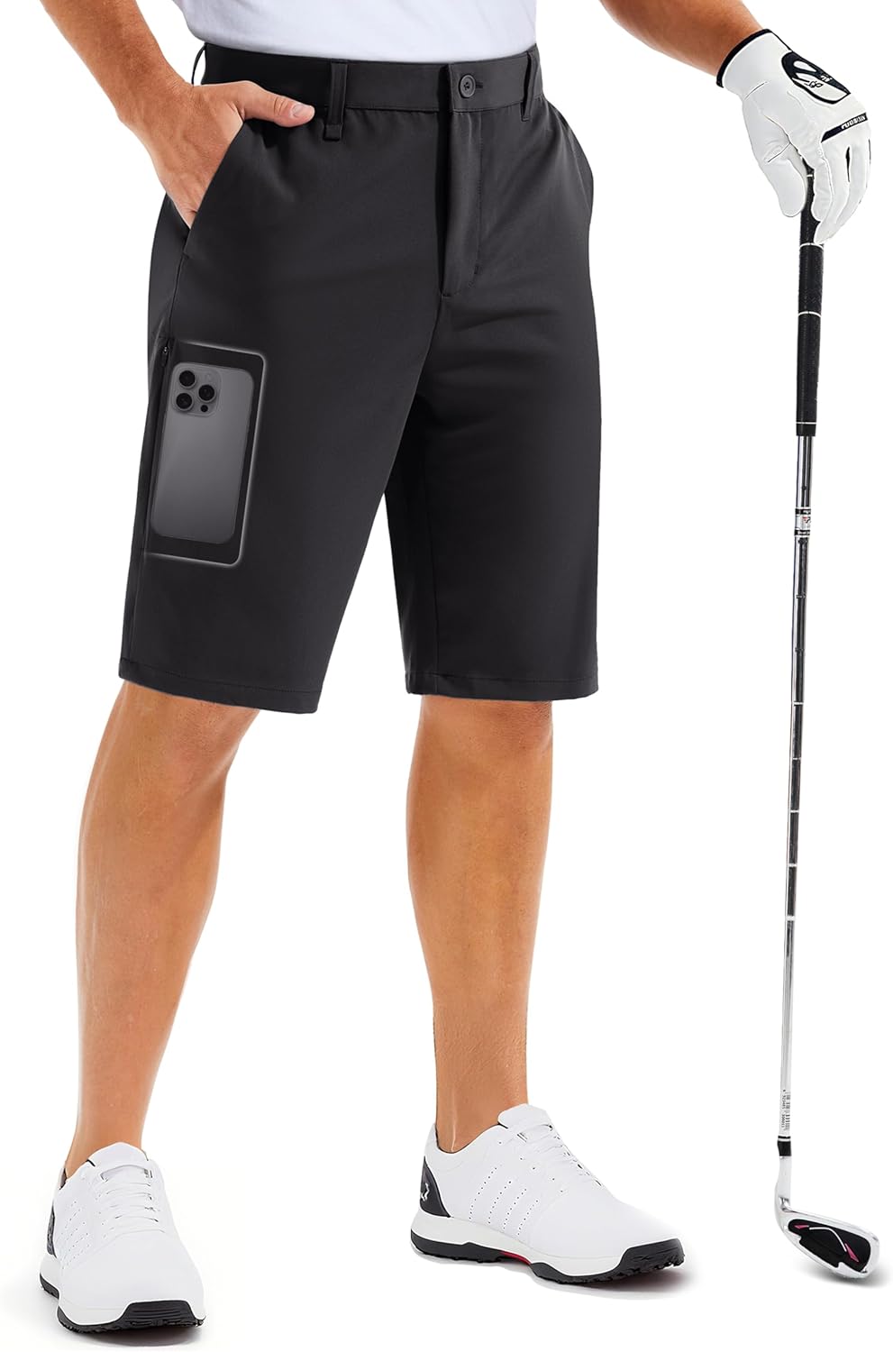 Men's Golf Shorts with 6 Pockets 11 inch Inseam Quick Dry Stretch Casual Work Dress Hiking Shorts for Men 40 Black