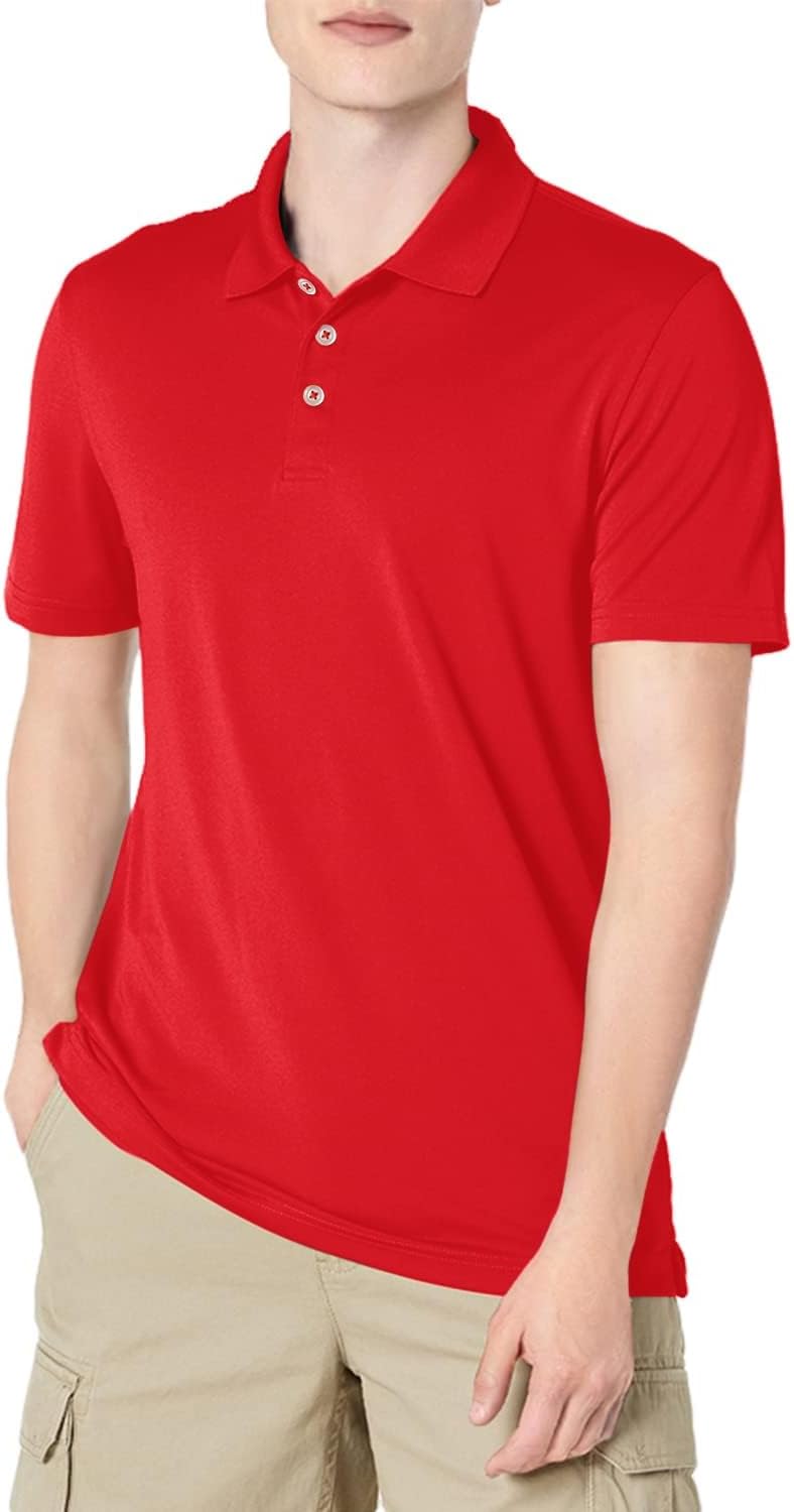 Mens Golf Polo Shirt, Short Sleeve, Slim-Fit, Quick-Dry Recycled Polyester Cherry Red Large