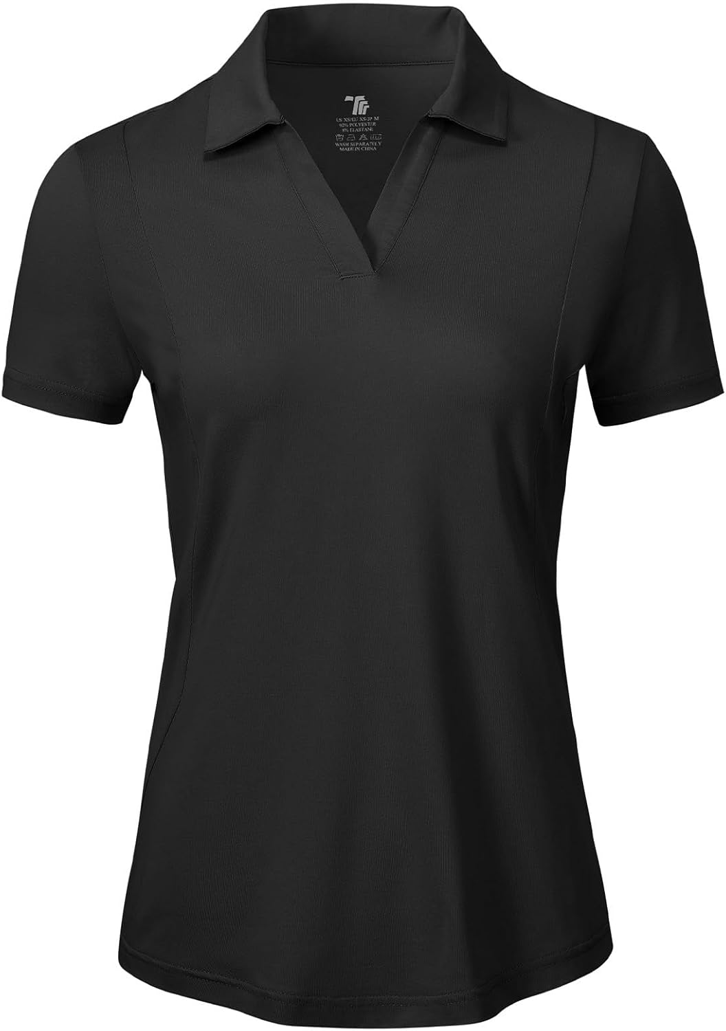 Women's Short Sleeve Golf Tennis Polo Shirts V Neck Collared Workout Tops UV Protection Dry Fit Large Black