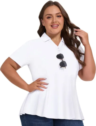 Women's Plus Size Golf Polo Shirt with Sunglasses Holder UPF 50+ Tunic Tops Casual Workout Work Shirts White 3X-Large Plus