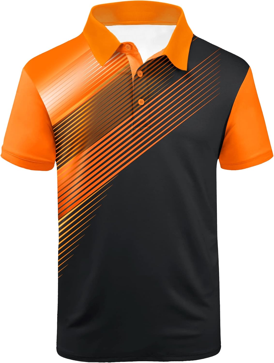 Mens Golf Shirt Short Sleeve Sport Moisture Wicking Performance Print Golf Polo Shirts for Men Collared Casual T-Shirt Black Orange XX-Large