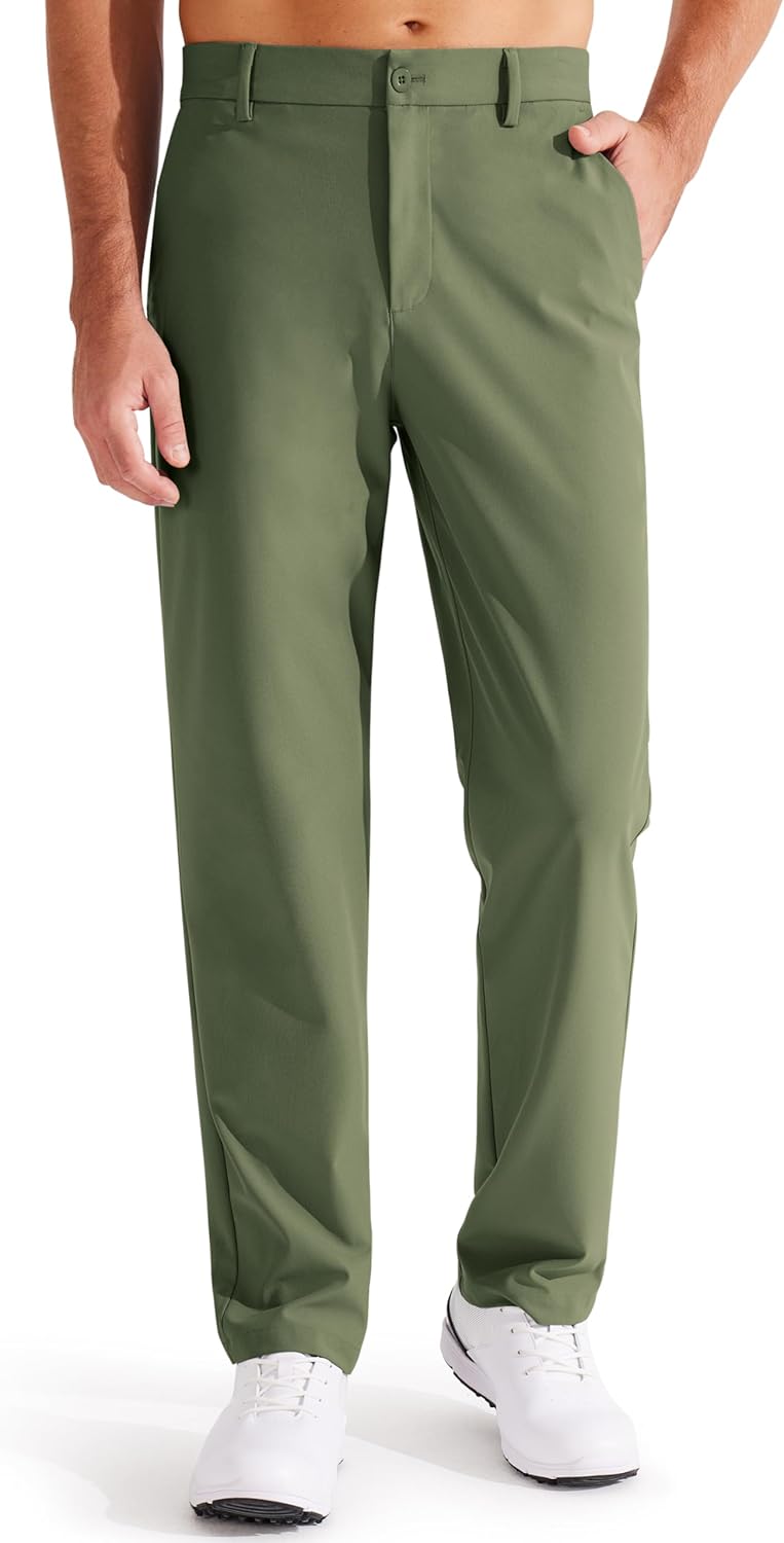 Men's Golf Pants Classic Fit Flat Front Work Dress Pants 29" 31" 33" Stretch Casual Pants Lightweight with Pockets 34W x 31L Army Green