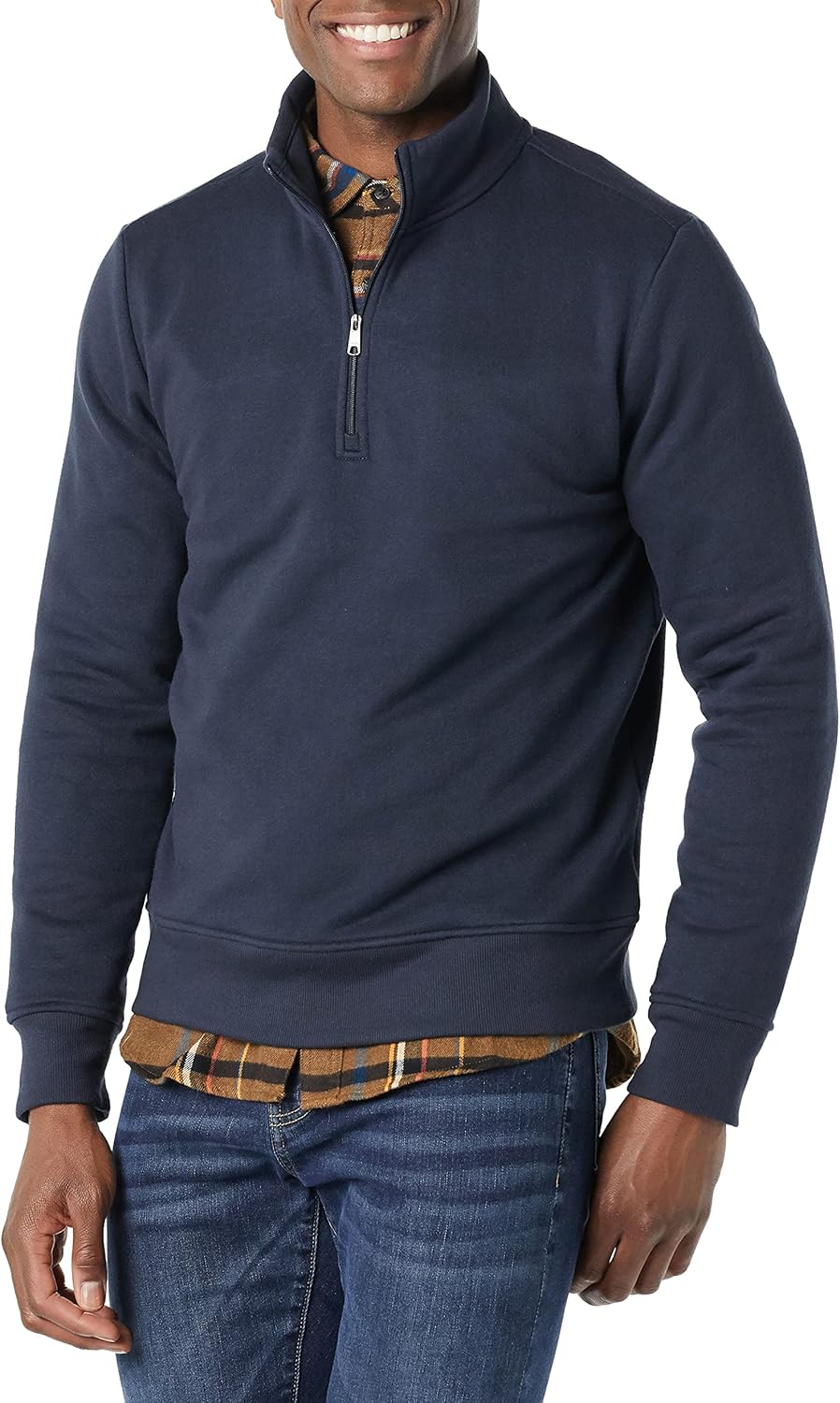 Mens Long-Sleeve Quarter-Zip Pullover Fleece Sweatshirt Large Navy
