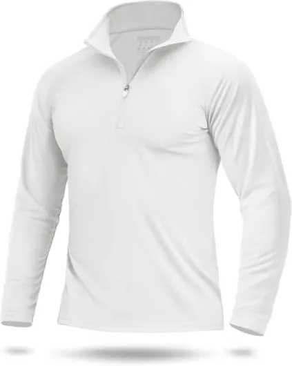 Men's UPF 50+ Sun Shirts 1/4 Zip Long Sleeve SPF UV Protection Lightweight Quick Dry Quarter Zip Golf Shirts White Large