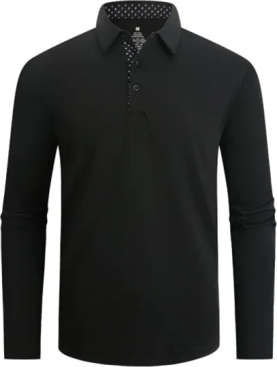 Mens Golf Shirt Moisture Wicking Quick-Dry Solid Long Sleeve Polo Shirts for Men Black 09 Large