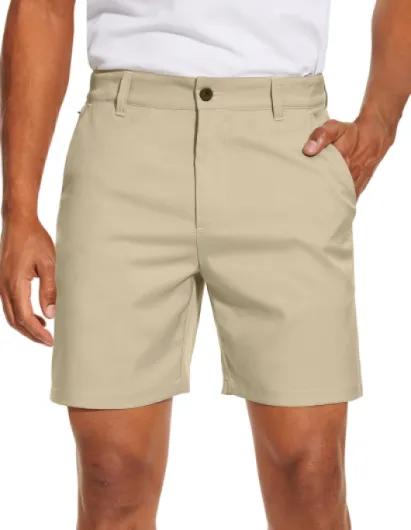 Men's Golf Dress Shorts Flat Front Hybrid 7 Inch Lightweight Quick Dry Chino Casual with Pockets 34 Khaki