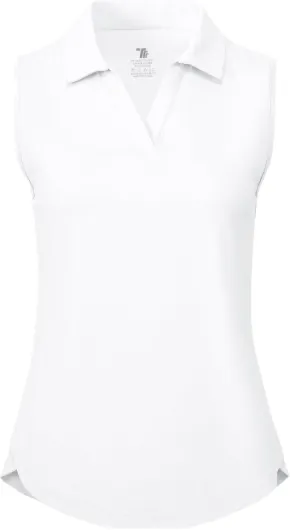 Women's Sleeveless Golf Polo Shirts Collared V Neck Tennis Tank Tops UPF 50+ Quick Dry Lightweight Medium 01-white