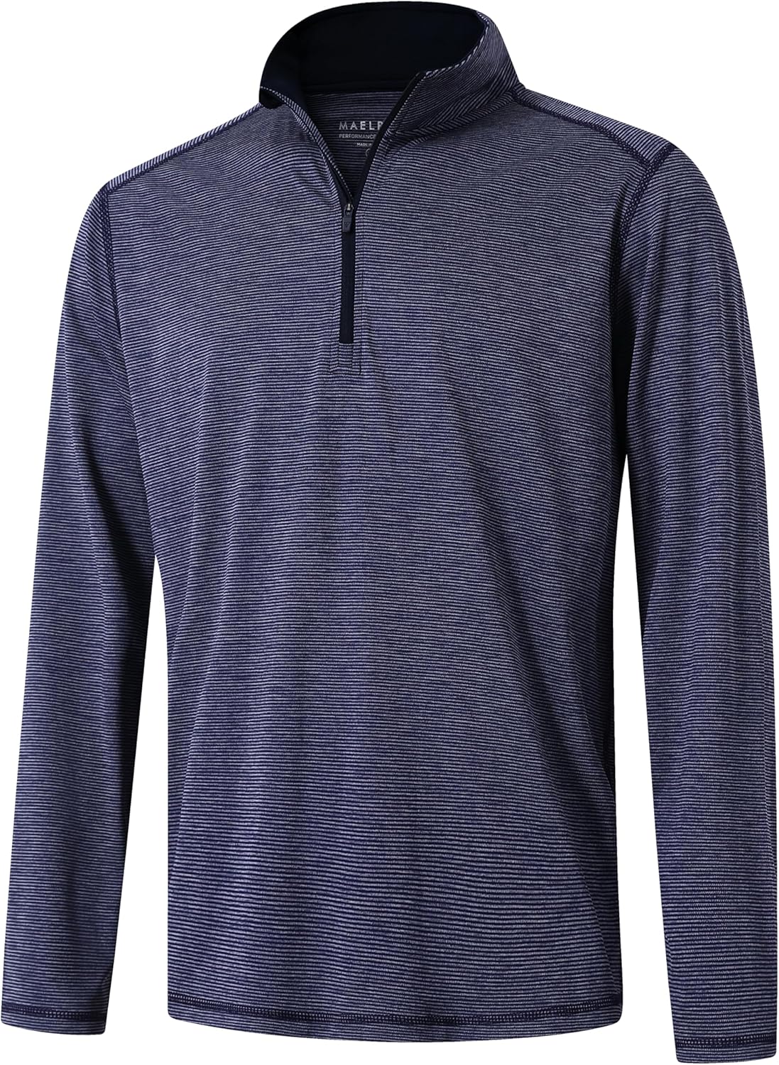 Quarter Zip Pullover Men Performance Dry Fit Stripe Mock Neck Midlayer Golf 1/4 Zip Pullover Mens Sweatshirt Navy Melange Large