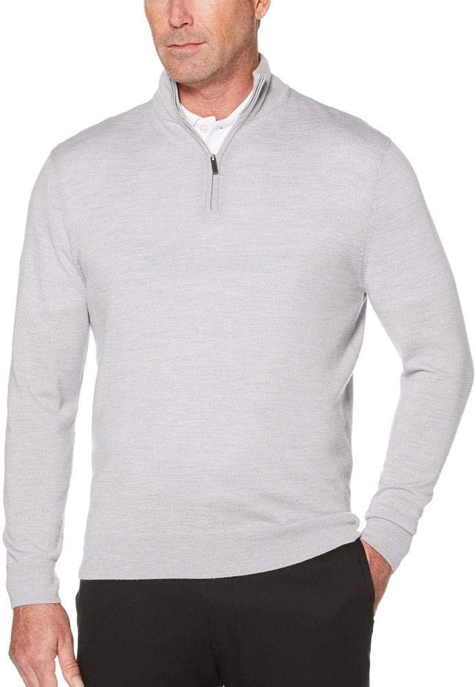 Weather Series Men's 1/4 Zip Golf Sweater with Mock Collar, Thermal Merino Wool, Breathable Soft Fabric Pearl Blue Heather Small