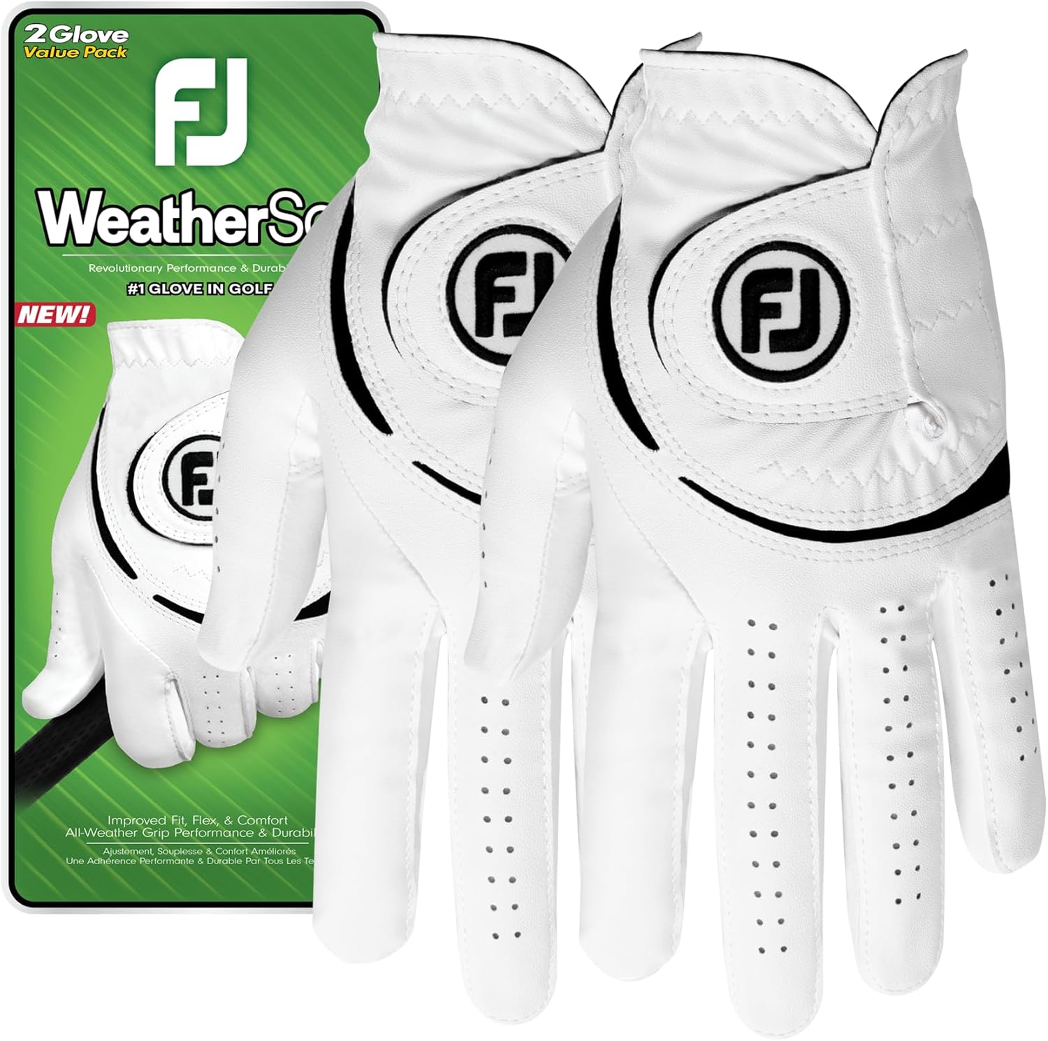 Men's WeatherSof 2-Pack Golf Glove White X-Large WeatherSof 2-Pack Worn on Left Hand