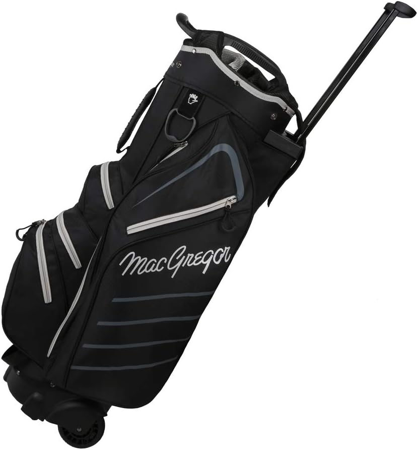 MacGregor Golf VIP Cart Bag with Built in Wheels/Handle, 14 Way Divider Black/Silver