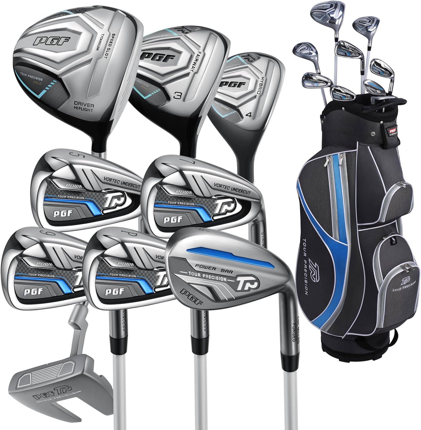 PGF Gold Tour Precision Complete Golf Club Package Set for Men & Women [Rihgt Hand][Length: Petite] [WOMEN][11-Pieces]
