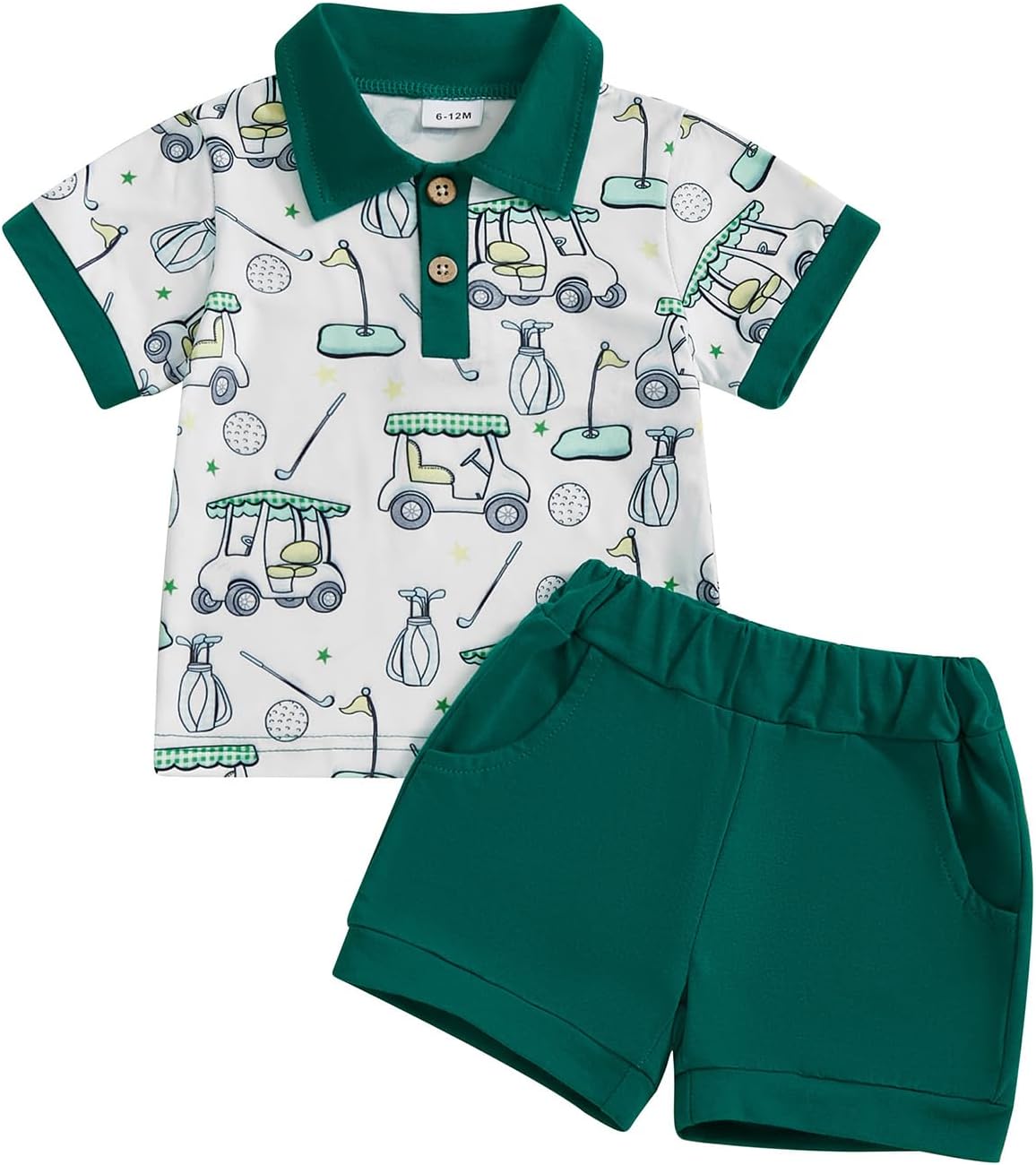 Toddler Baby Boy Golf Outfit Short Sleeve Golf Cart Polo T Shirts Top and Shorts Set 2Pcs Golf Theme Summer Clothes Green 3-4T