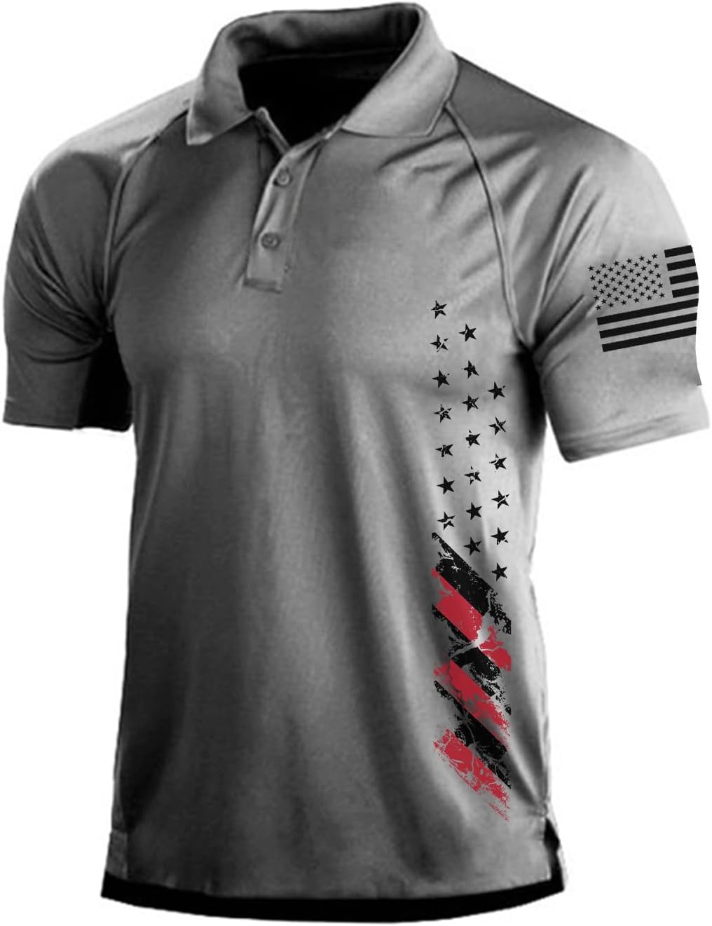 Short Sleeve Polo Shirts for Men Graphic Stretch Casual American Patriotic Raglan Golf Polos for Men #2-grey XX-Large