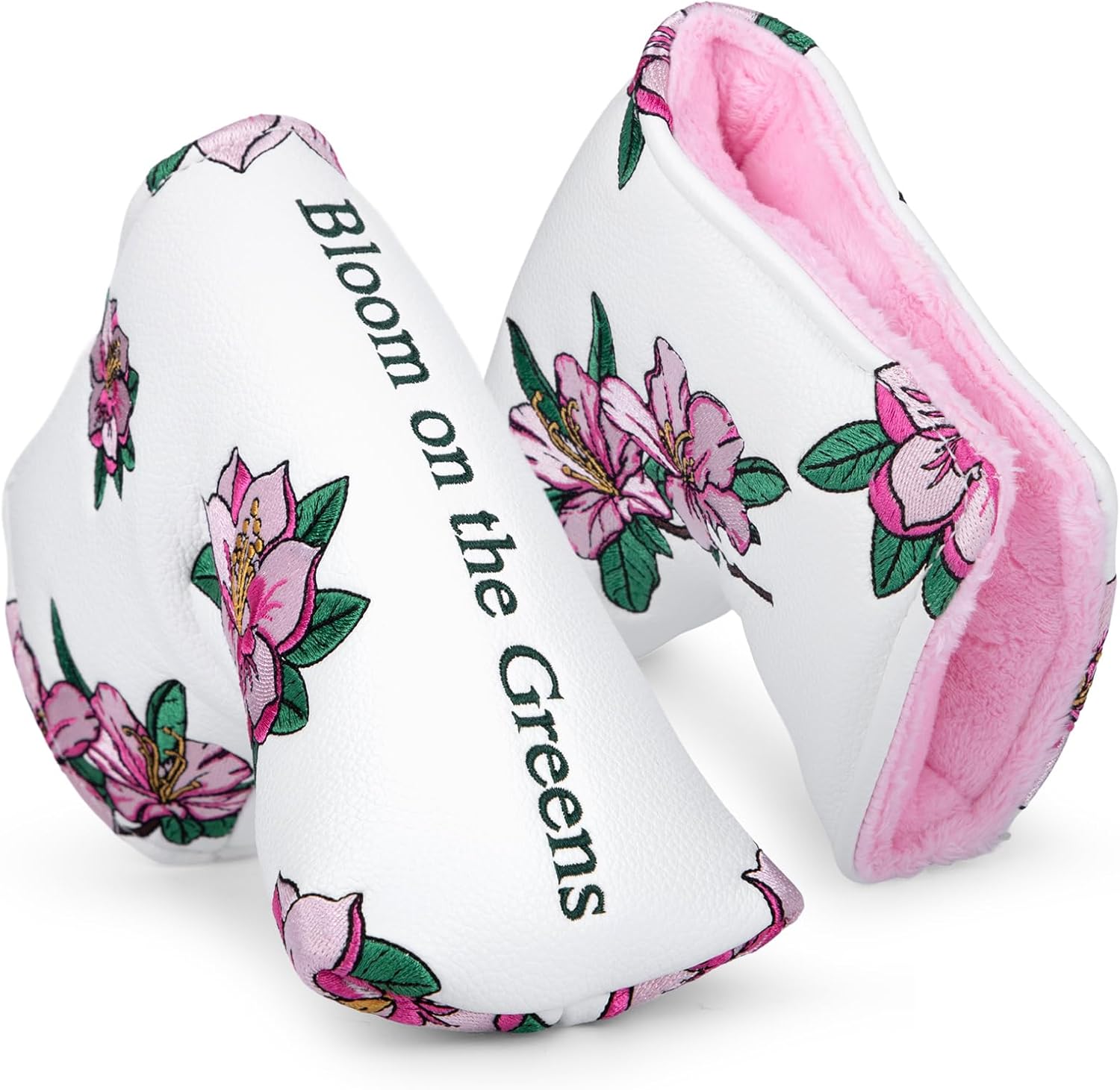 Golf Putter Cover Blade Putter Headcover Azalea Embroidery Golf Club Covers Leather Golf Blade Putter Cover with Magnetic Fit Most Brand White