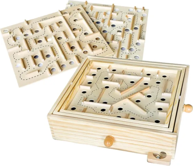 Games Wooden Labyrinth with 3 Swappable Boards – Classic Maze Game with 60, 36, and 25 Waypoints – Wooden Tilt Puzzle with Knob Control and 3 Steel Marbles for Kids Age 6+