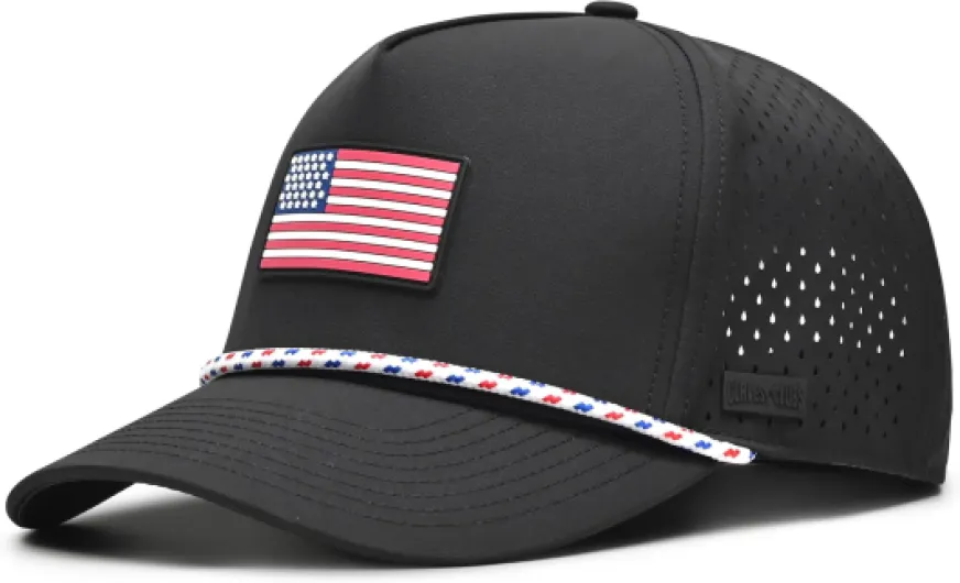 Curves & Clubs American Flag Golf Hat – Black Performance Rope Cap – Patriotic USA Golf Hat – Adjustable, Breathable Black Usa Flag