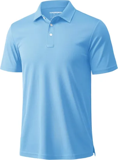 Men's Polo Shirts 3 Buttons Casual Work T Shirts Quick Dry Short Sleeve Golf Shirt Pique Jersey Outdoor Performance Sky Blue XX-Large