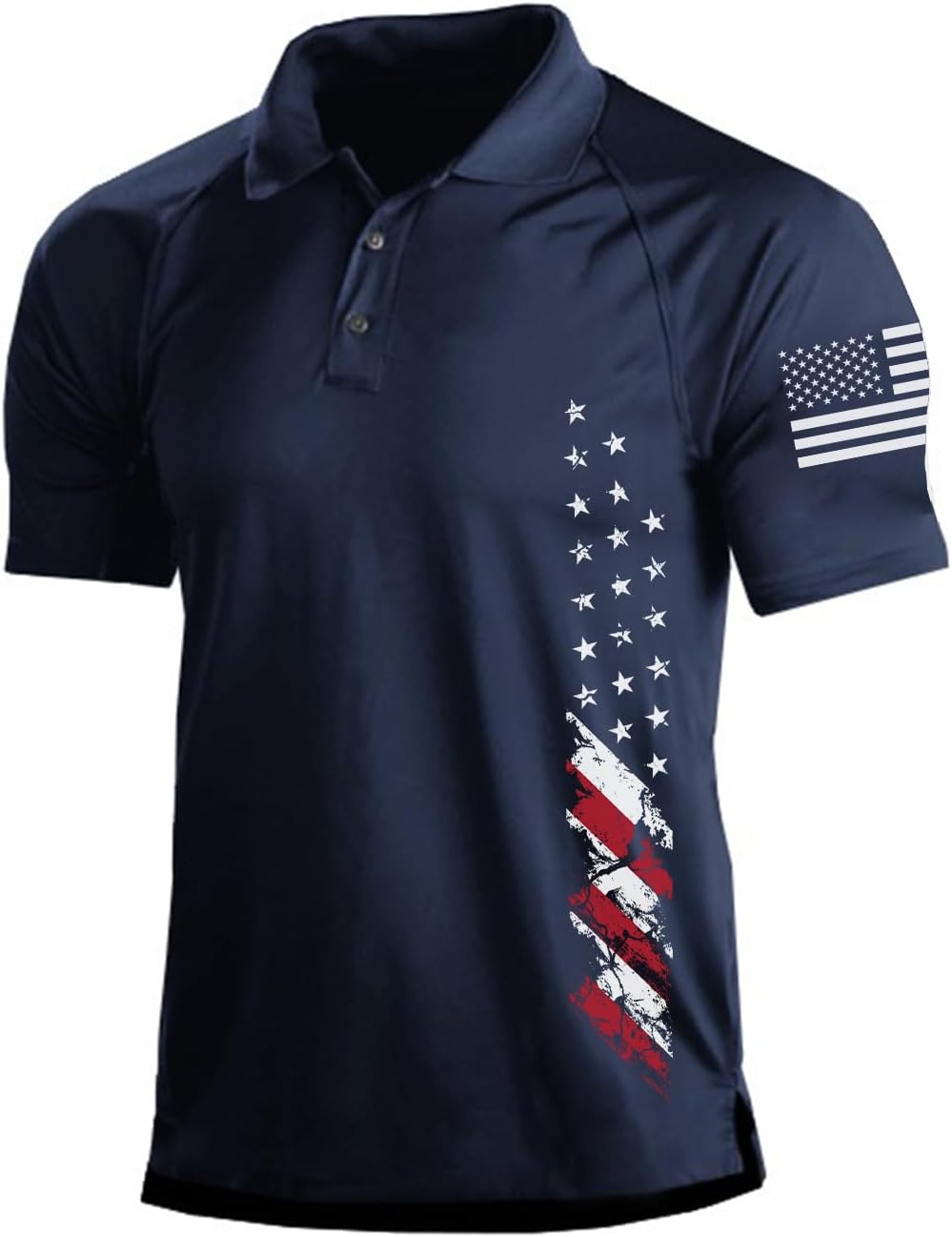 Short Sleeve Polo Shirts for Men Graphic Stretch Casual American Patriotic Raglan Golf Polos for Men #2-navy Blue X-Large