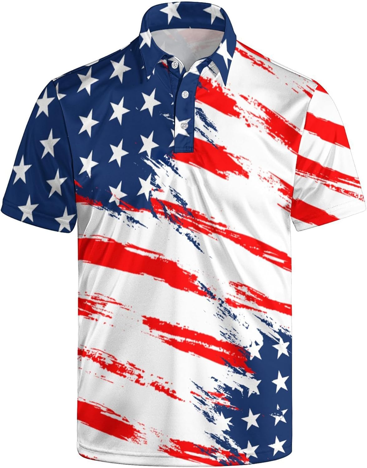 Golf Polo Shirts for Men Funny Print Quick Dry Short Sleeve Performance Golf Shirts Moisture Wicking Polo Shirts Large American Flag