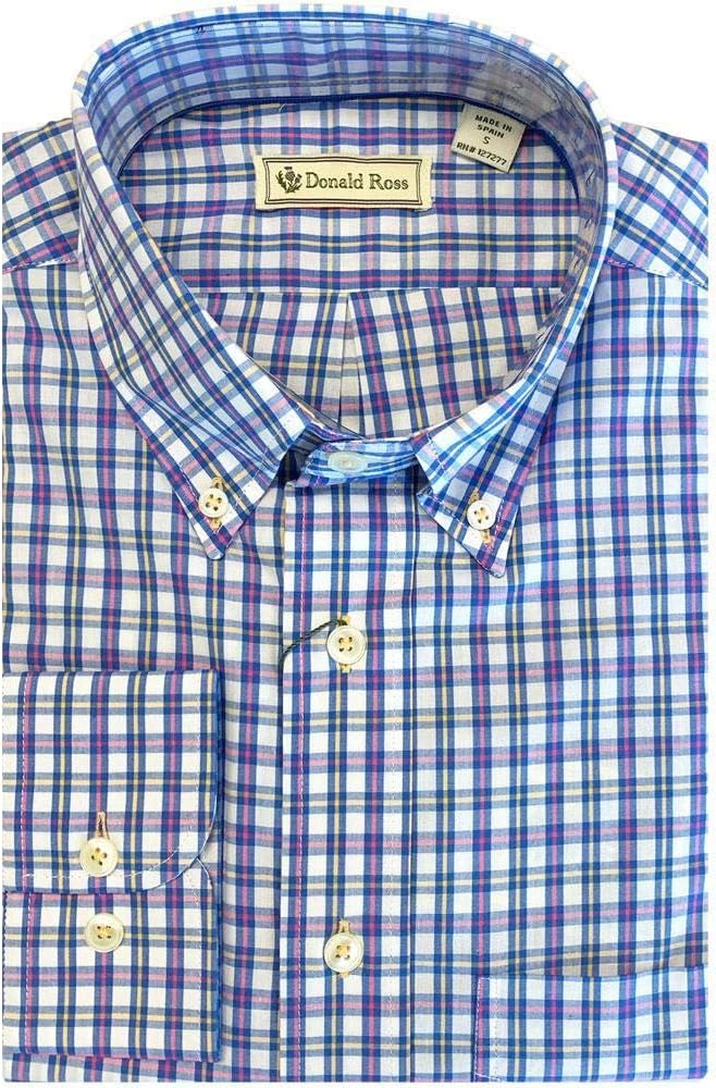 DONALD ROSS Long Sleeve Dress Shirt - White/Honey/Flamingo/Navy Medium White/Honey/Flamingo/Navy