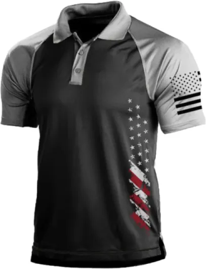 Men's Polo Shirt Short Sleeve Quick Dry American Flag Print Graphic Split Color Golf Shirt for Sport Black Grey #4 XX-Large