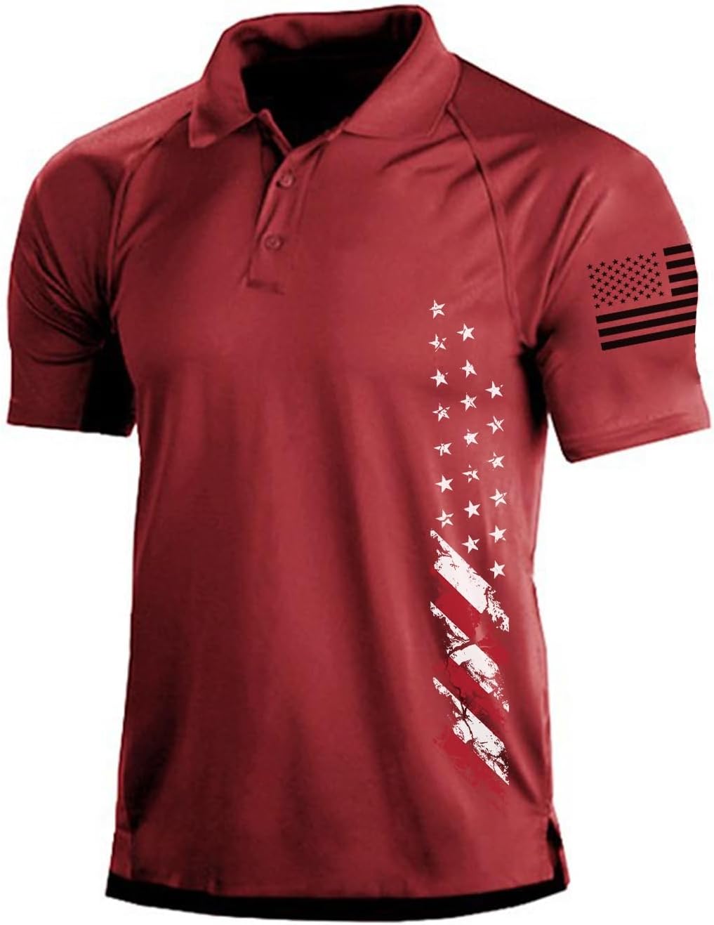 Short Sleeve Polo Shirts for Men Graphic Stretch Casual American Patriotic Raglan Golf Polos for Men #2-phenanthrene Red Small