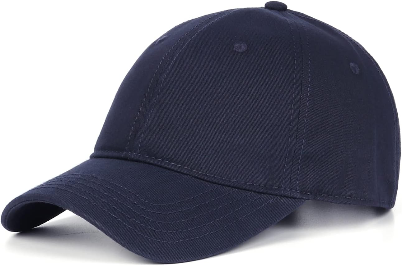 XL XXL Oversize Baseball Cap, 100% Cotton Adjustable Dad Hat for Big Heads 23.5"-25.5", Soft Crown Large Size Cap Common Brim(2.75") XX-Large Common Brim(2.75")-navy Blue