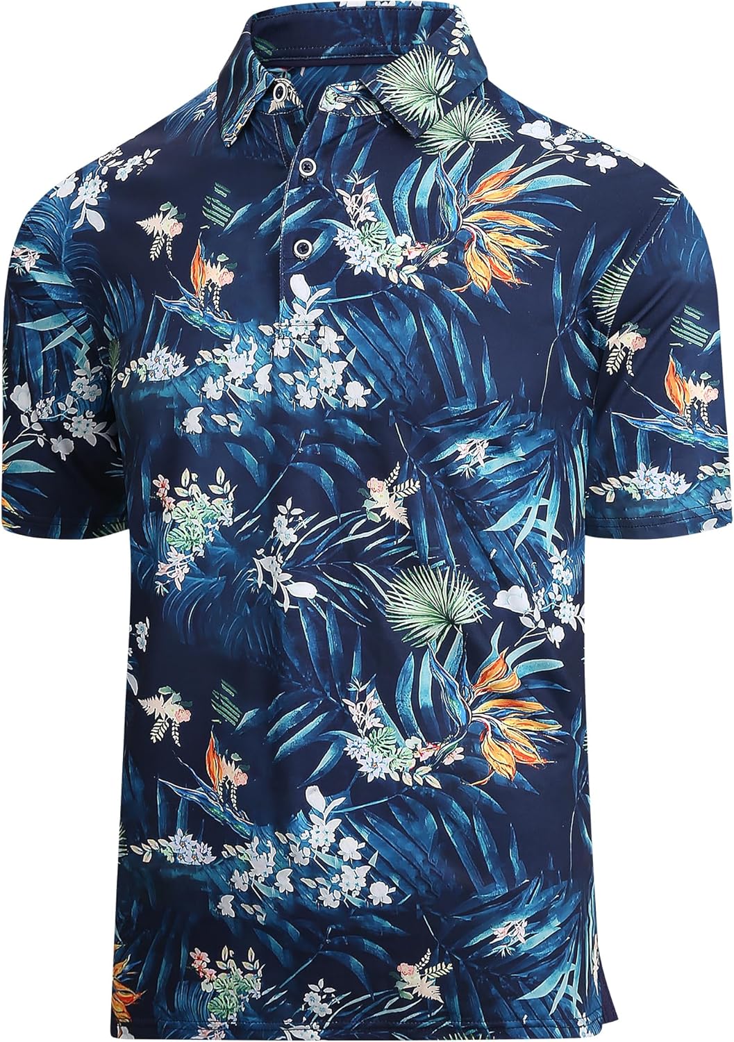 Mens Golf Shirts Dry Fit Polo Shirts Moisture Wicking Short Sleeve Hawaiian Polo Shirt Navy Palm Polo Large