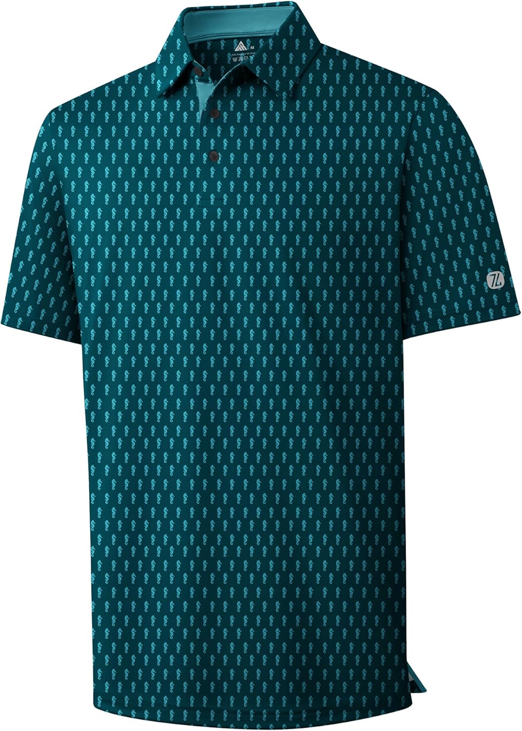 Mens Golf Shirts Short Sleeve Print Patterns Performance Moisture Wicking Polo Shirt Blue Green Seahorse X-Large