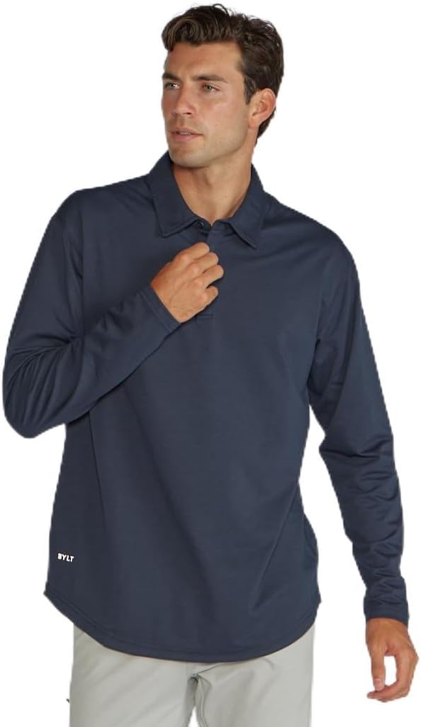 Men’s Drop-Cut Long Sleeve Polo – Lightweight Moisture-Wicking w/ 3-Button Collar – Stretch Fabric – Casual Performance Shirt 3X-Large Navy