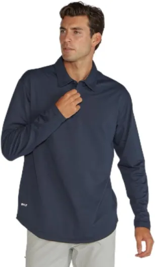 Men’s Drop-Cut Long Sleeve Polo – Lightweight Moisture-Wicking w/ 3-Button Collar – Stretch Fabric – Casual Performance Shirt 3X-Large Navy