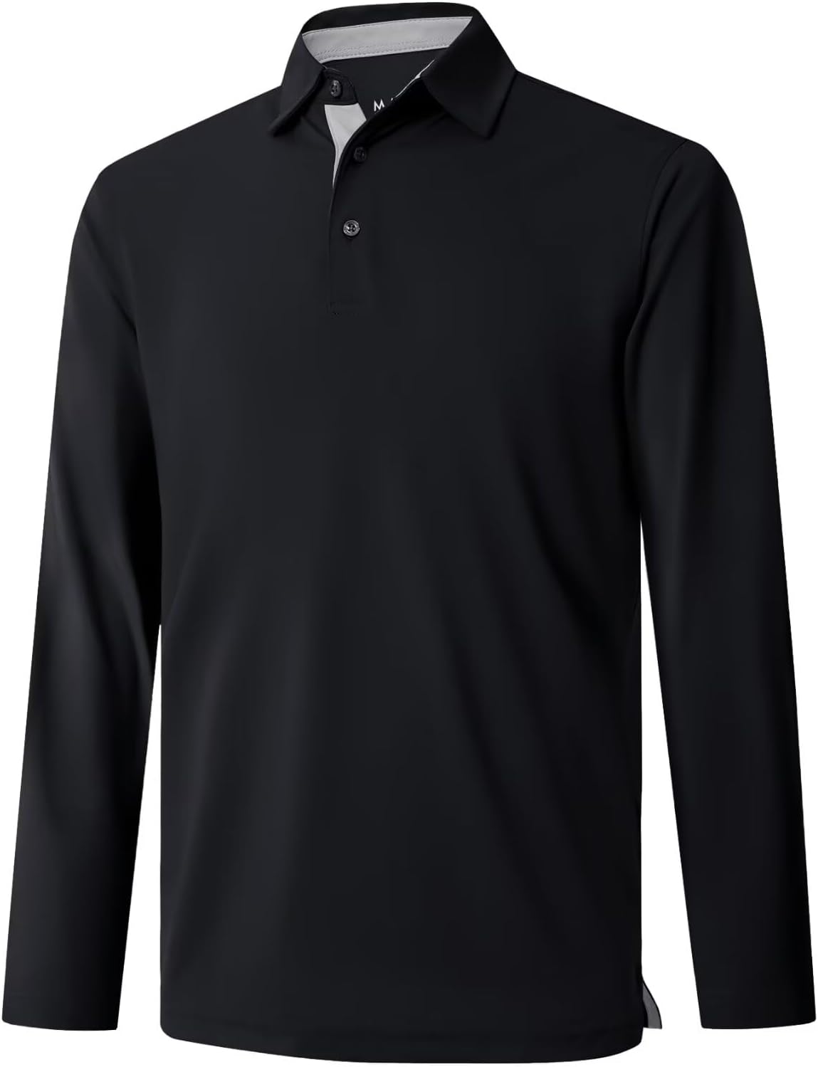 Mens Golf Shirt Short and Long Sleeve Moisture Wicking Dry Fit Performance Solid Casual Pique Golf Polo Shirts for Men Long Sleeve Medium Black-long