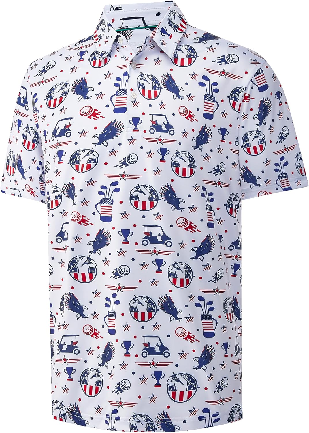 Mens Golf Shirt Moisture Wicking Dry Fit Print Performance Short Sleeve Polo Shirts for Men X-Large Usa Golf