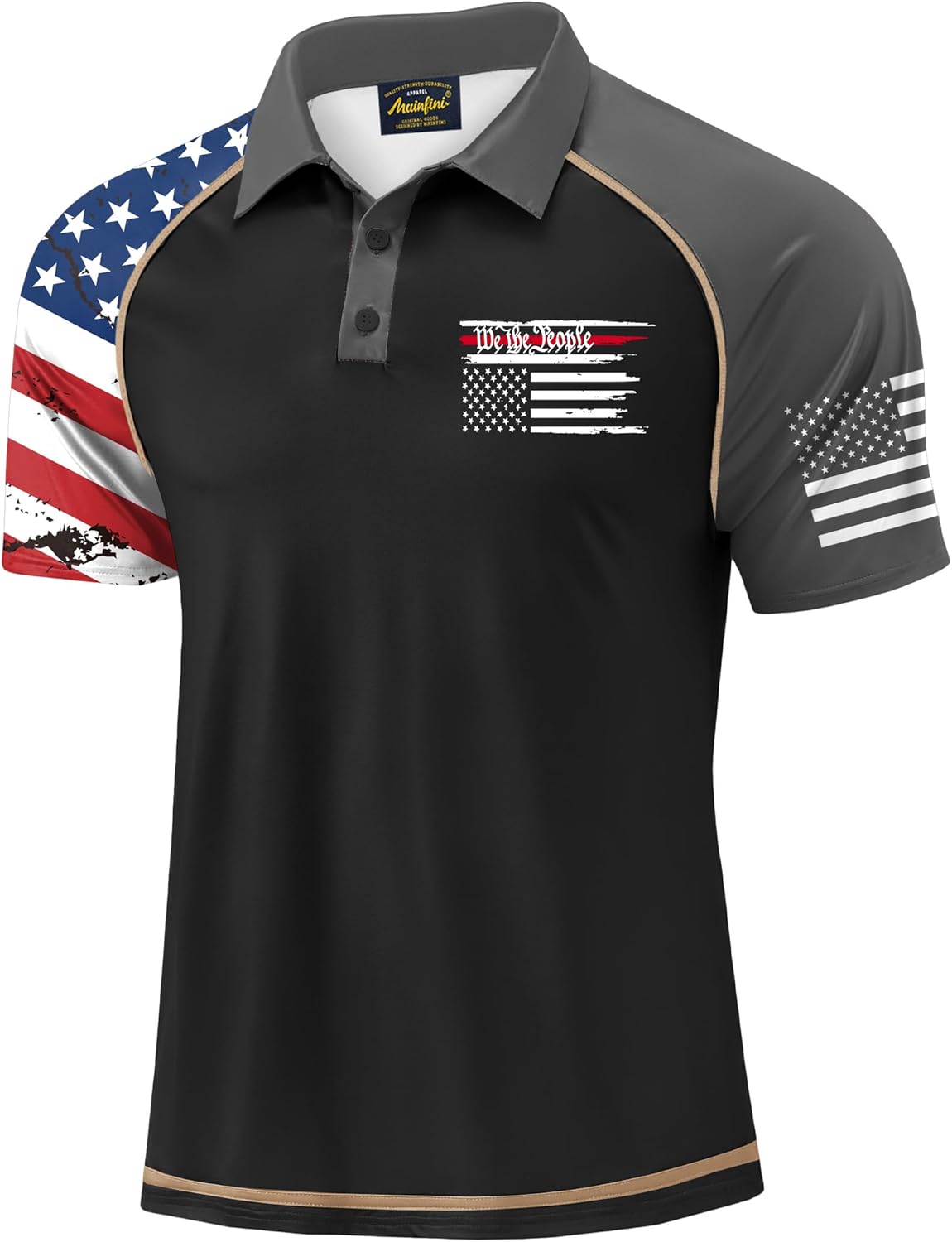 Men's Short Sleeve Golf Shirt 1776 USA Flag Graphic Button Polo Shirt (S-3XL) Black - Splicing American Flag Medium