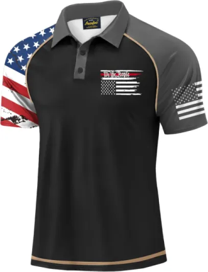 Men's Short Sleeve Golf Shirt 1776 USA Flag Graphic Button Polo Shirt (S-3XL) Black - Splicing American Flag Medium