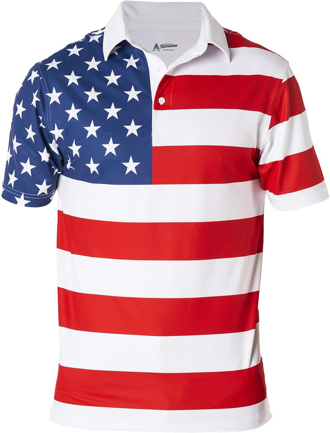 Royal & Awesome American Flag Golf Shirt, Patriotic Golf Shirt, USA Golf Shirts Large American Flag
