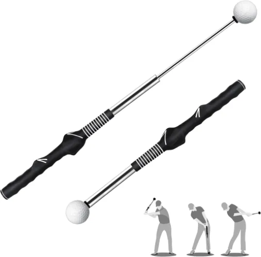 Retractable Golf Swing Training Aid,Rhythm Click Sound Warm Up Golf Swing Trainer,Golf Grip Trainer Attachment -Strength & Tempo Training for Chipping Hitting,Golf Accessories for Men