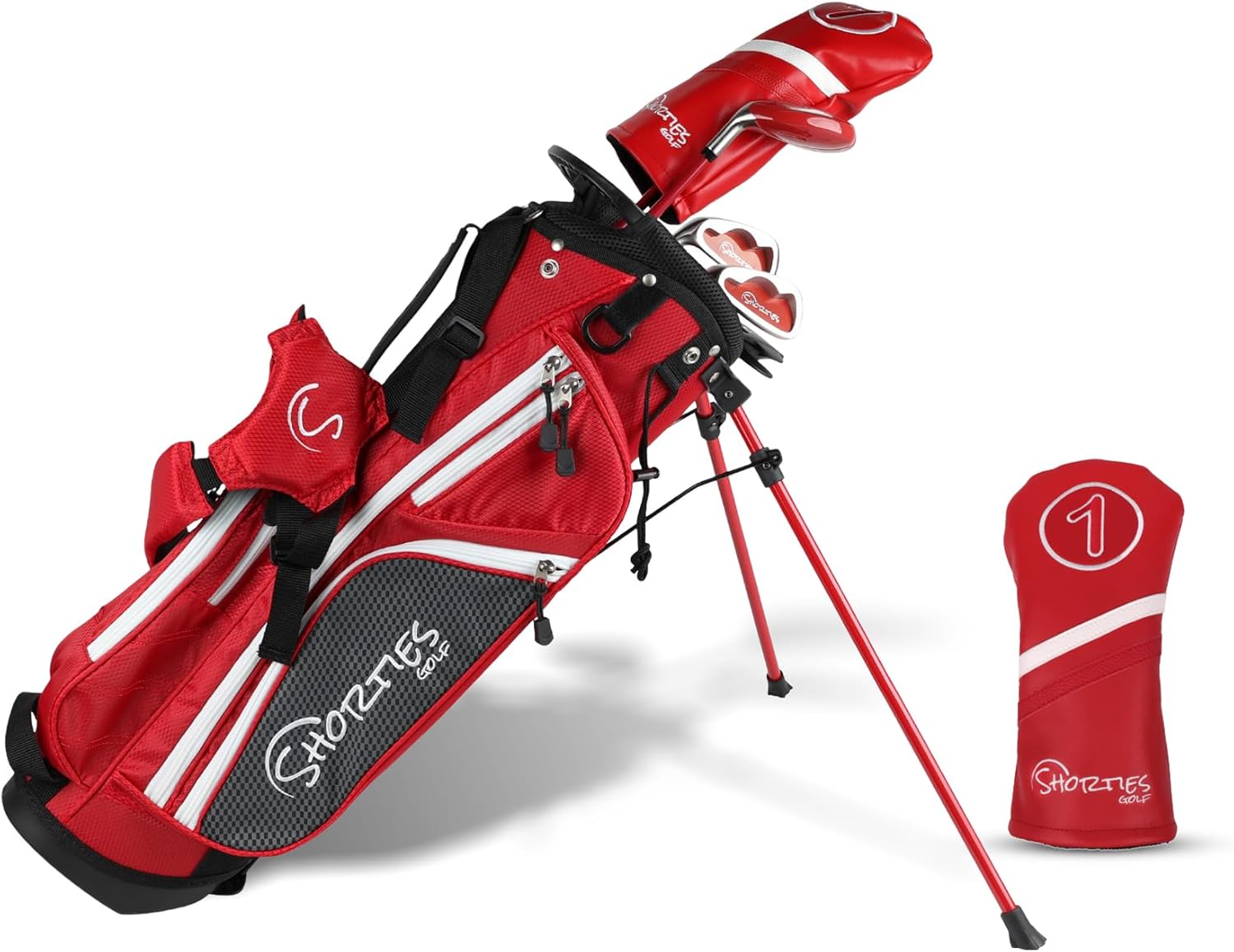Kids Golf Club Set - Perfect for Toddler Golfers and Kids 34"-38" Tall - EasyCarry Stand Bag - Driver, 7-Iron, Putter, Headcover, and Rain Cover Right Red Junior (46"-51" Tall)
