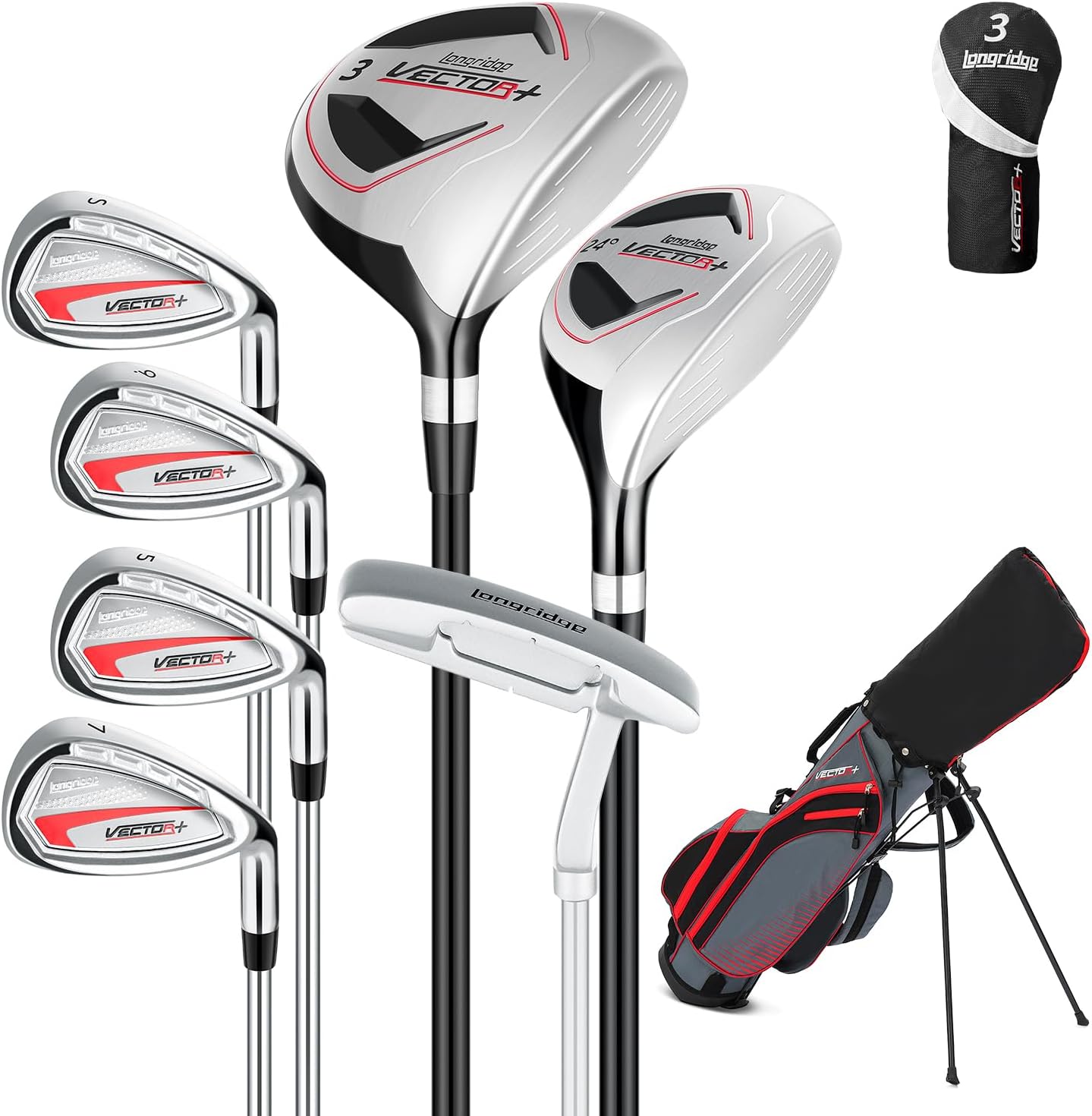 8 Pieces Complete Golf Club Set for Men Left or Right Handed – Mens Golf Clubs Full Set with Fairway Wood, Hybrid, Irons, Putter & Lightweight Bag – Beginner Friendly, Best Value, Distance & Accuracy Right Hand Men - Red