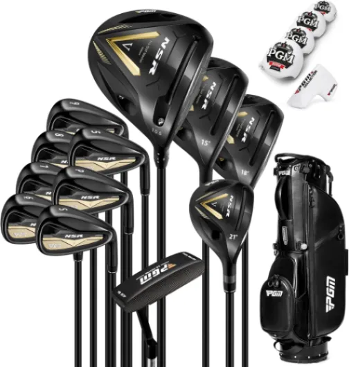 NSR V 18 Piece Men's Complete Golf Club Sets - Adjustable Loft Titanium Driver (0.86 COR), Precision Weighted Fairway Woods, Forged Irons, CNC Milled Putter, with Stand Bag - Right Handed Regular Tall (6'1" - 6'5")