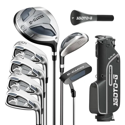 9 Pieces Golf Clubs Set for Men - Complete Mens Golf Clubs Full Set Right/Left Handed Includes Stand Bag with Rain Hood, 1# Drive, 5# Hybrid 5# 7# 9# PW# Irons and Putter Right Handed