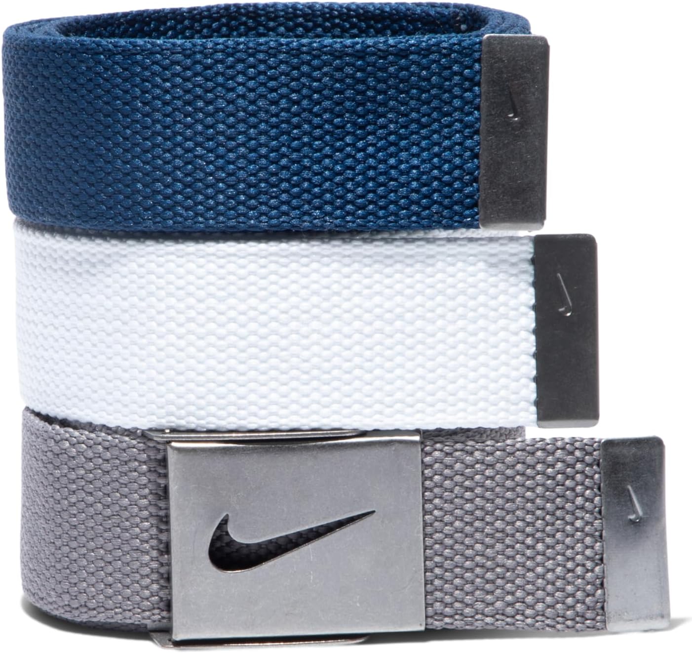 Nike Men's 3 Pack Golf Web Belt, White/Gray/Navy, One Size