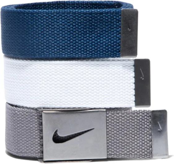 Nike Men's 3 Pack Golf Web Belt, White/Gray/Navy, One Size