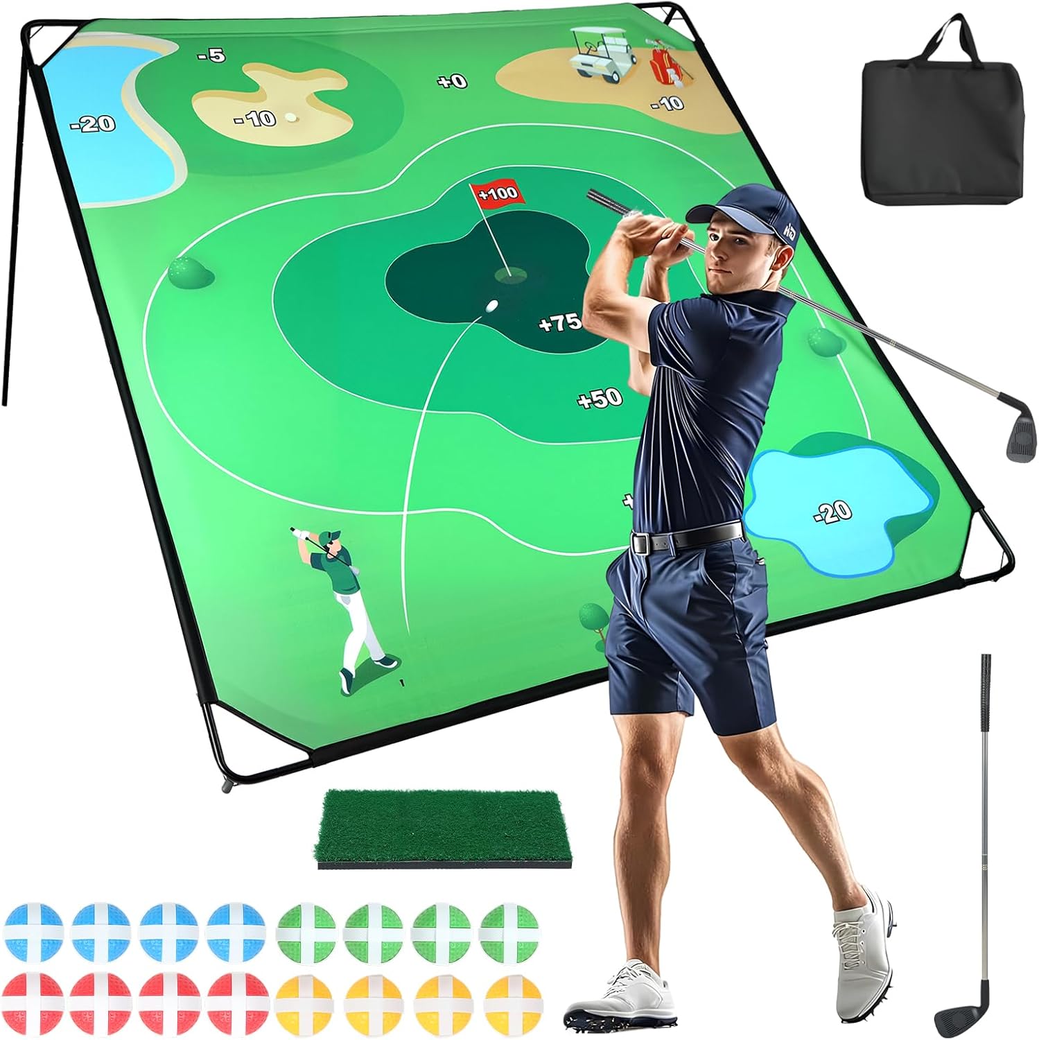 Golf Chipping Game, 70"x70" Play Outdoor Sticky Game Set with Hitting Mat, Golf Practice Games for Dads and Junior Golfers