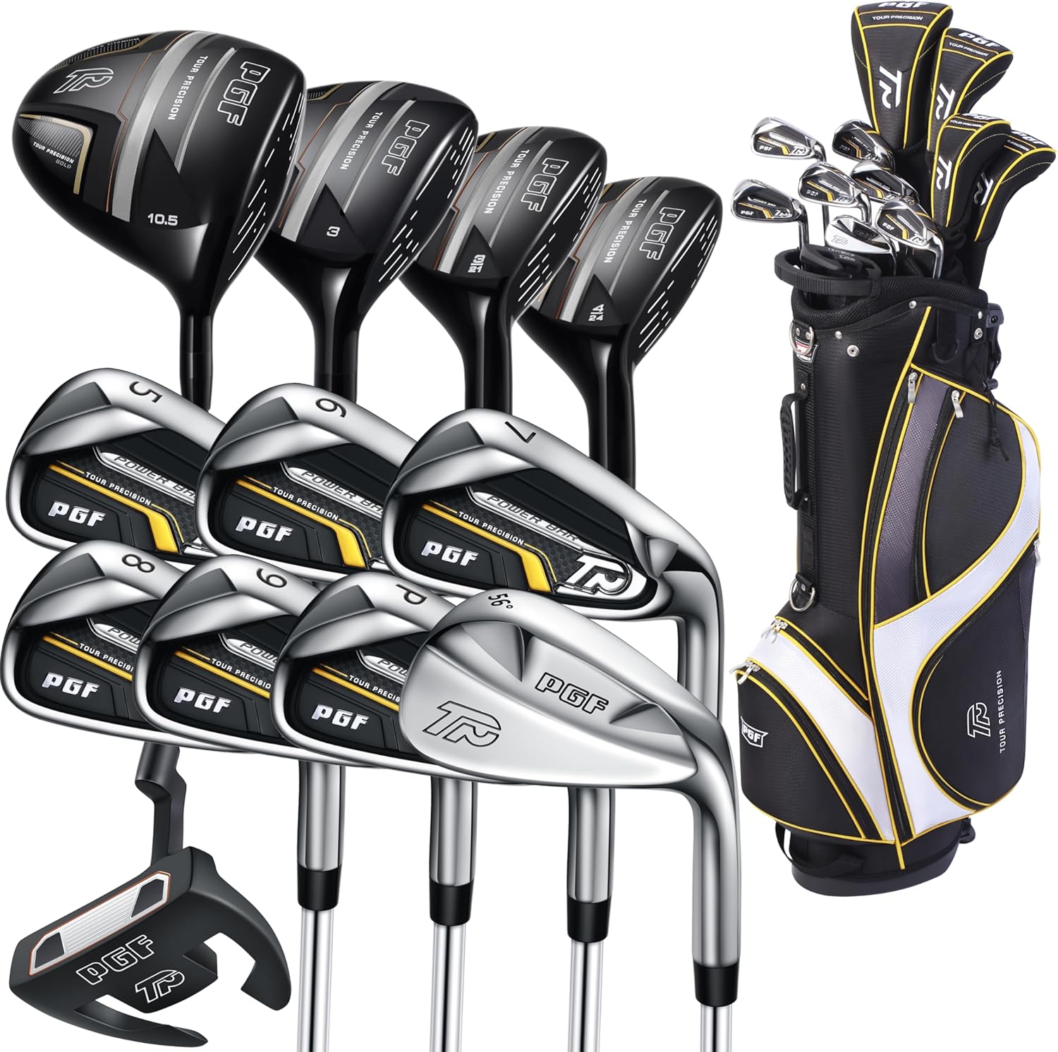 Men's Gold TP Complete Golf Club Package Set [17-Pieces] [Length: 1 Inch Long] Right Hand
