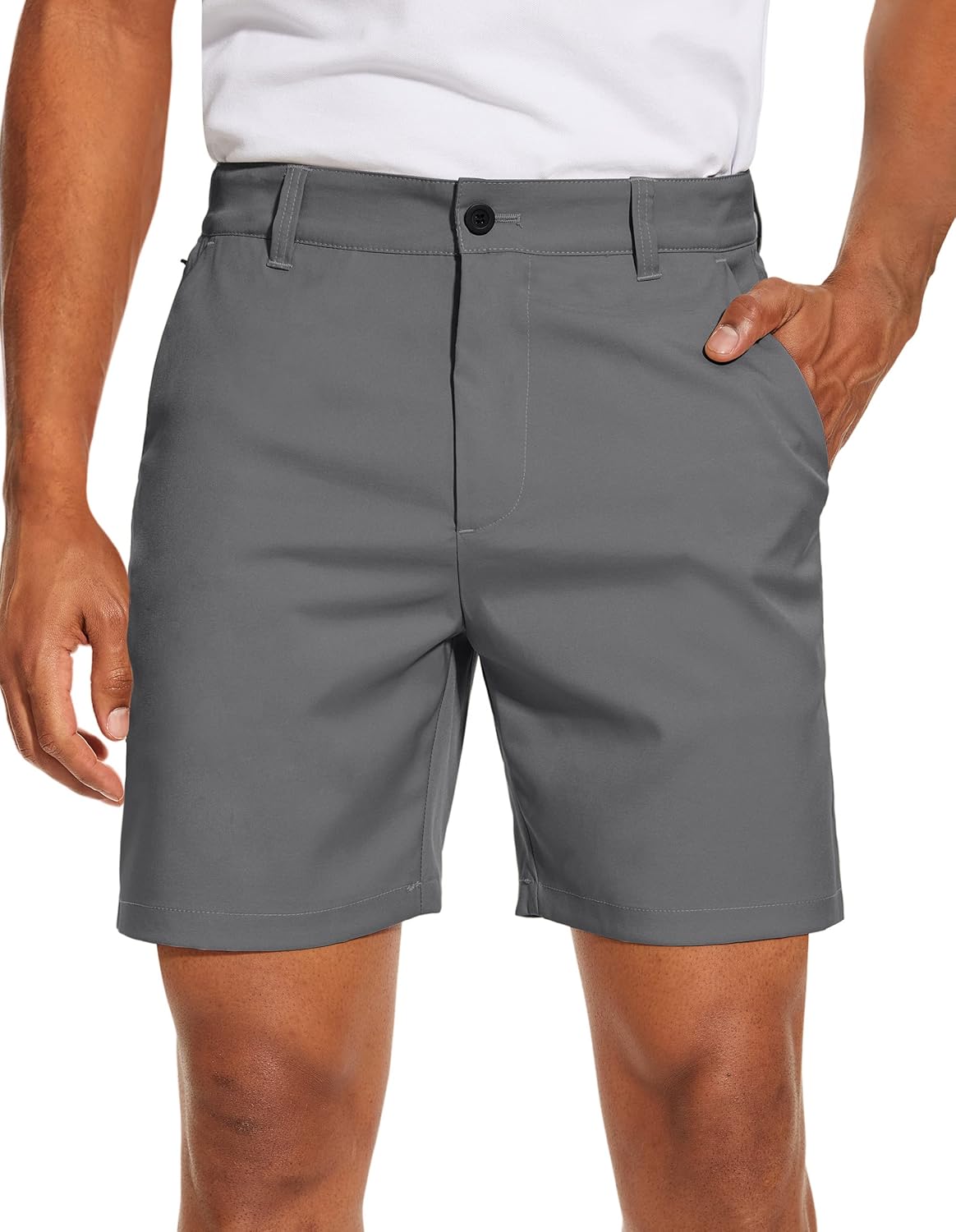 Men's Golf Dress Shorts Flat Front Hybrid 7 Inch Lightweight Quick Dry Chino Casual with Pockets 34 Grey