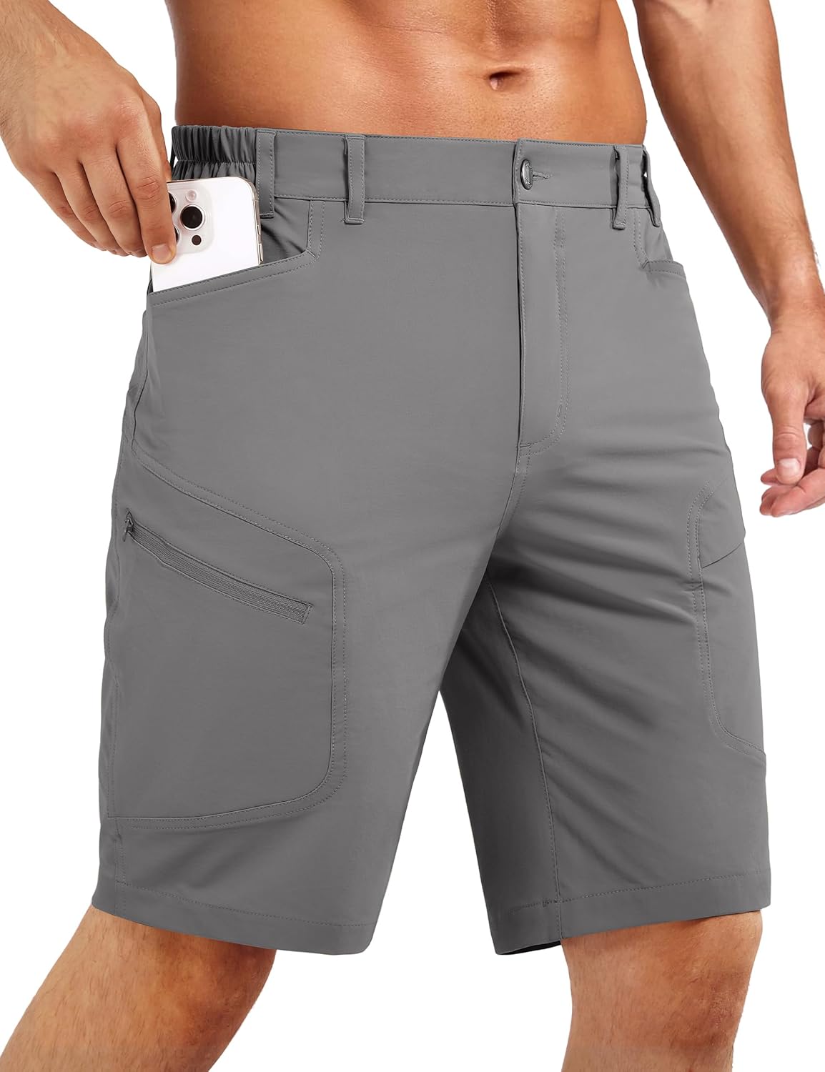 Men's Hiking Cargo Shorts Quick Dry Lightweight Tactical Shorts with Multi Pocket for Camping Fishing Golf 34W x 10L Grey